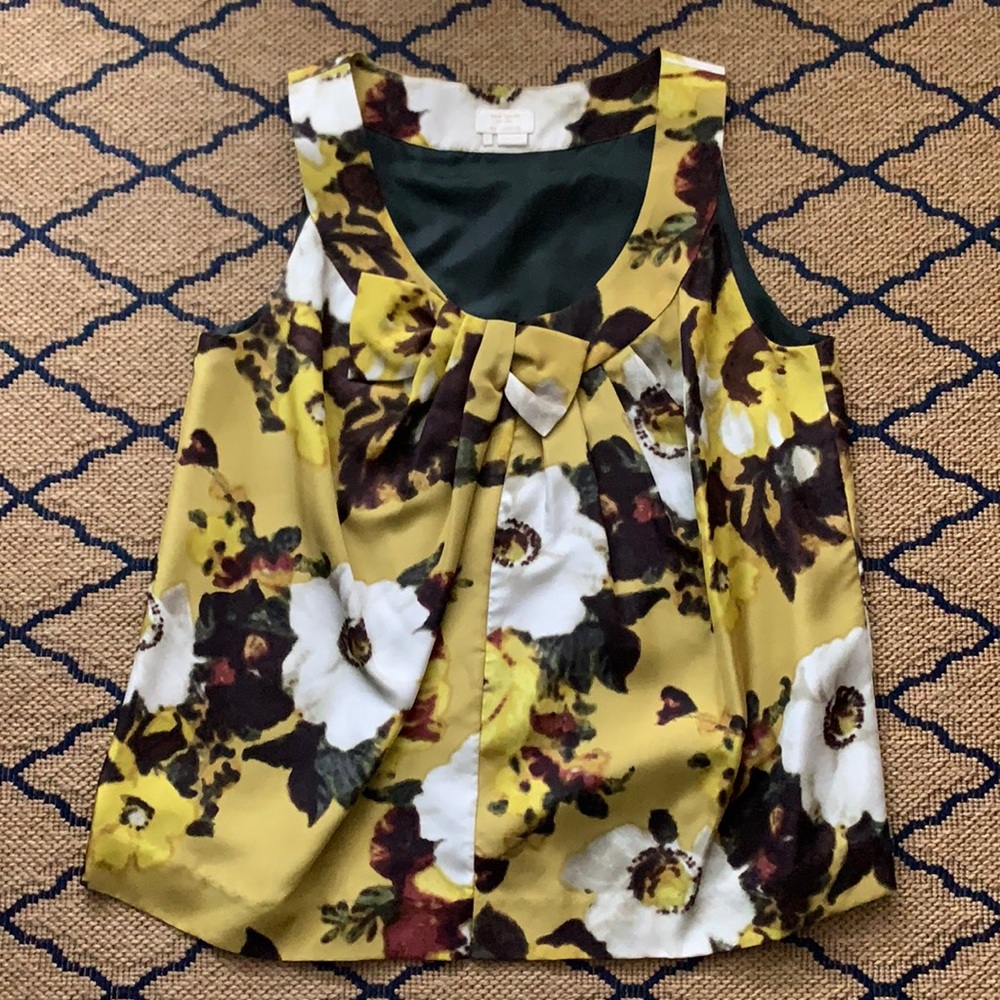 EUC Kate Spade Chartreuse Floral Bow Tank Top Sz L